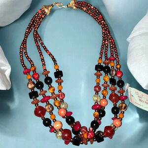 NWT Erwin Pearl Glass Multicolor Bead Beaded Multistrand Necklace
